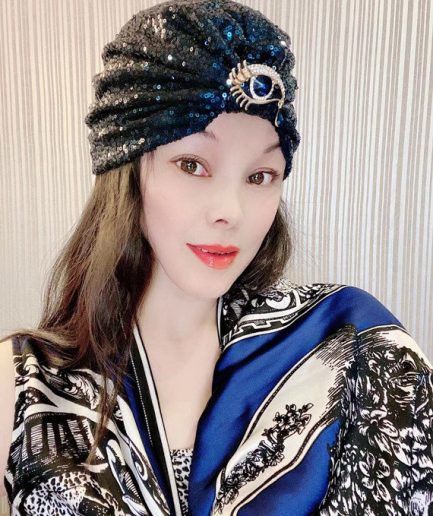 Midnight Blue Sequin Turban Headwrap with Crystal Brooch Accent