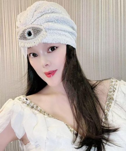 White Evil Eye Turban Headwrap with Pearl Fringe Embellishment