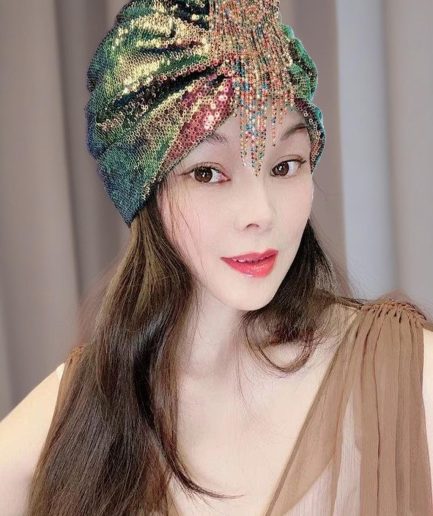 Multicolor Sequin Turban Headwrap with Beaded Fringe